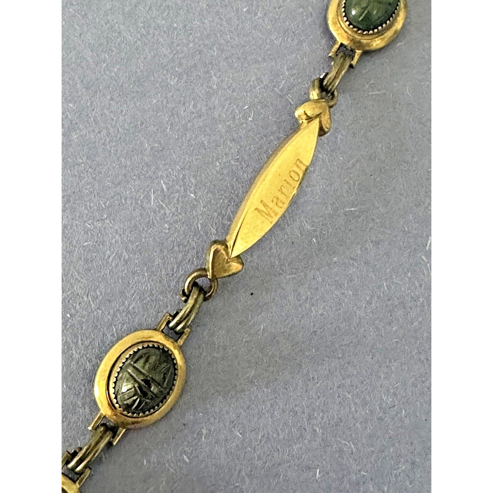 Foster Id Bracelet Marion 1/20th 14k Gp Scarab Gemstone Vintage Stunning 6.5"